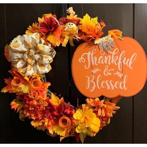 Thanksgiving Wooden Pumpkin Fall Thankful Blessed Hanging Sign Harvest Autumn Halloween party home Hanging Wall door Decoration
