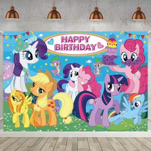 My Little Pony Happy Birthday Backdrop Newborn Baby Girl 1st Birthday Kids Party Decor Background For Home Photography Decor