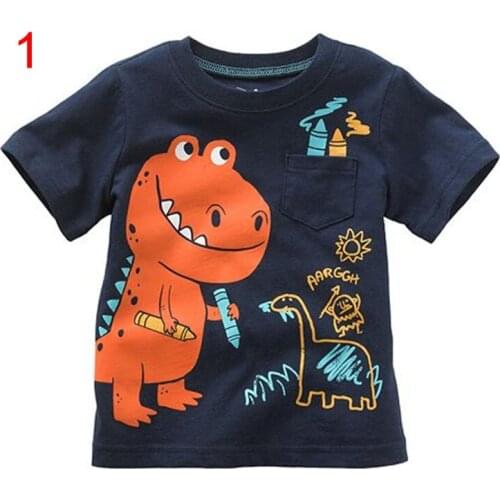 Boys cartoon dinosaur fire truck crocodile tortoise snail striped T-shirt kids tee child top cotton coat children cloth wear1-4T