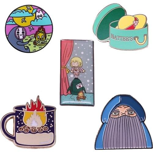 Howls Moving Castle Brooch Sophie Fire Demon Calcifer Hang Clothes Turnip lapel Pin Ghibli Anime badge collection