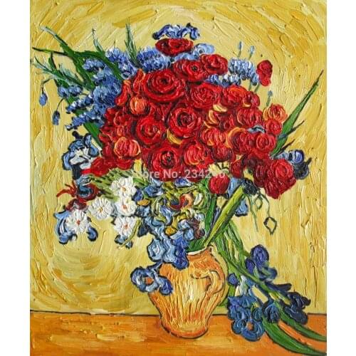 Poppies and Iris Collage by Vincent Van Gogh Flower Oil Painting Reproductions Still Life Painting Canvas Art Hand Painted 100