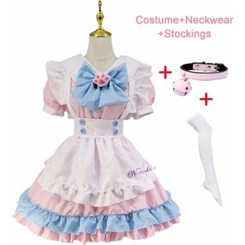 Anime Maid Outfit Cosplay Lolita Dress Kawaii Pink Maid Uniform Housekeeping Plus Size Halloween Costume For Wonmen 4XL 5XL