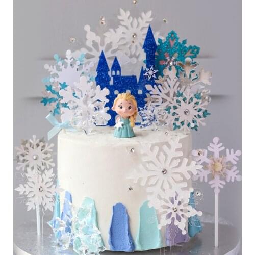 Ice Princess Cupcake Toppers Castle Snowflake Kids Happy Birthday Party Cake Decorating Supplies Baby Shower Wedding Cake Topper