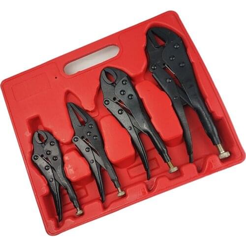 1 Set Multifunction 45# Steel Locking Pliers+ Plastic Storage Box 5" Curved Jaw +6.5" Long Nose+ 7" Curved Jaw +10" Straigt Jaw
