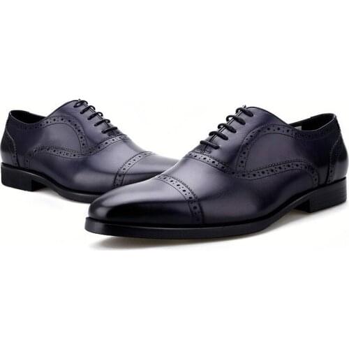 Fashion Black / Red / Brown / Blue Pointed Toe Oxfords Mens Dress Shoes Genuine Leather Wedding Shoes Mens Business Shoes