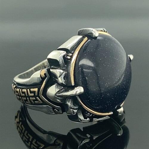 Mens Handmade Ring, Star Stone Ring , Blue Star Stone Ring , Turkish Handmade Ring , 925k Sterling Silver Ringi , Gift For Him