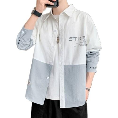 New leisure day department trend Hong Kong wind Korean version of long-sleeved shirt men collide color shirt