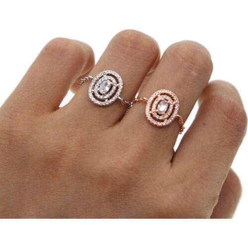 Wholesale drop shipping cz jewelry copper brass high quality fashion elegance minimal adjust chain CZ zirconia round charm ring