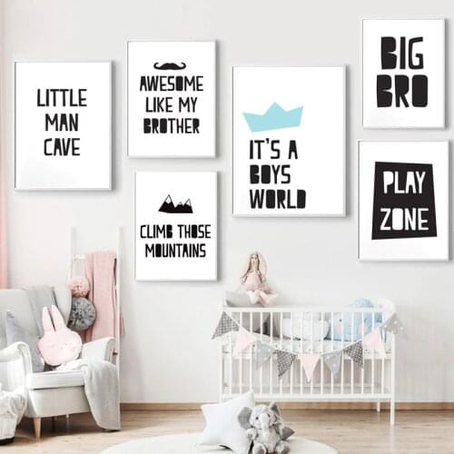 Little Baby Boy Letter Posters Cartoon Nursery Canvas Art Print Painting Wall Decorative Picture Nordic Kids Bedroom Decoration