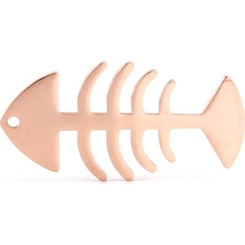 Sale Promotion Rosegold color Fish Bone Charm Pendant for Women necklace DIY making Stainless steel mirror polished good quality