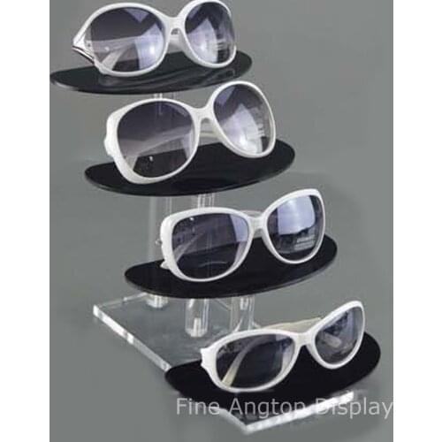 Deluxe 4 Tier Clear and Black Acrylic Sunglasses Eyeglasses Display Stand Holder Eyewear Show Rack Jewelry Product Retail Stand