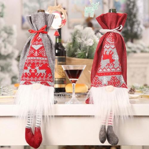 Christmas Wine Bottle Cover Christmas Decoration for Home Ornament New Years Cloth Bottle Cover Gift 35x15.5cm
