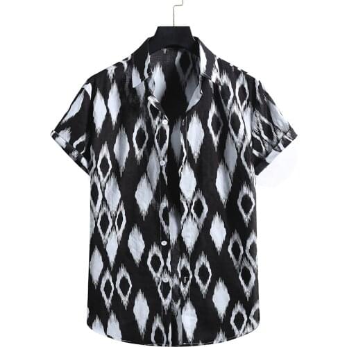 Summer Men Shirt Ethnic Short Sleeve Casual Cotton Linen Print Shirts Hawaiian Beach Blouse Streetwear Clothing Harujuku incerun