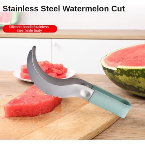 Silicone Handle Stainless Steel Watermelon Cutter Safe and Durable Pineapple Slicer Kitchen Tools Accessories
