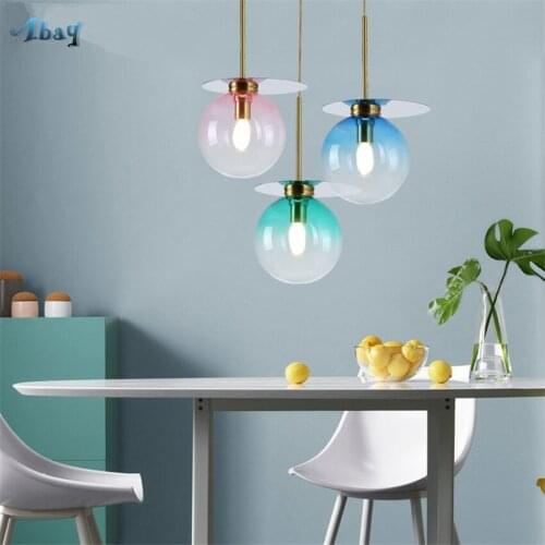Nordic Color Glass Pendant Lights Restaurant Modern Bedside Aisle Kitchen Dining Room Table Candy Glass Lamps Decor Fixtures