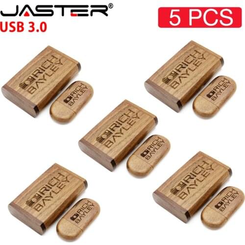 5PCS/LOT JASTER USB 3.0 Wooden USB+Box Pen drive 4GB 16GB 32GB 64GB USB Flash Drive Pendrive Memory stick 1PCS Free custom logo
