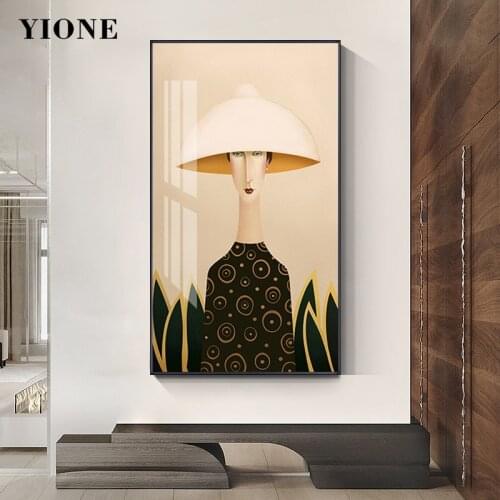 Vintage Noble Woman Canvas Painting Custom Girl with Plants Leaves Wall Art Prints Retro Portrait Poster Home Decoration Picture