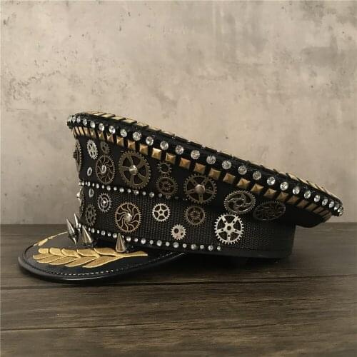 Steampunk Military Hat Germany Officer Visor Cap Gears Spikes Steampunk Hat Army Hat Punk Police Cap Cosplay Hat Size S M L XXL