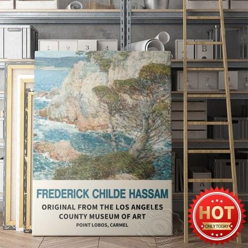 Frederick Childe Hassam Museum Exhibition Poster, Childe Hassam Point Lobos Carmel Wall Picture, Vintage Landscape Wall Stickers