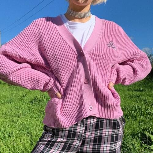 2021 Girls Long Sleeve Knitwear Ladies Creative Angel Letter Embroidery Single-breasted Knitted Coat Casual V-neck Cardigan