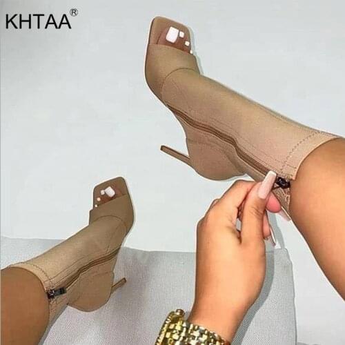 Womens Boots Sexy Ladies Supper Thin High Heels Shoes Peep Toe Ankle Boot Stilettos Shoes Zipper Fashion New Female Shoes