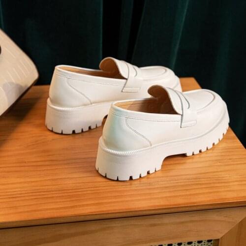 Spring Shoes Female British Style 2021 New Thick-soled College Style Casual Loafers Genuine Leather Fashion Shoes Girls
