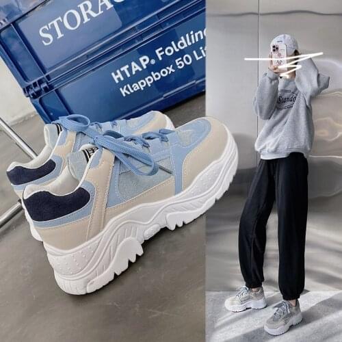 2020 Winter Fashion Blue Sneakers Women Platform Brown Shoes Lace Up Tenis Women Gray Suede Warm Shoes Basket Femme Sneakers
