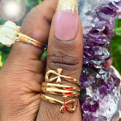 Africa Key of Life Ring Double Coil Gold Sliver Color Stainless Steel Ankh Rings For Women Men Nile Ring Ancient Egypt Jewelry
