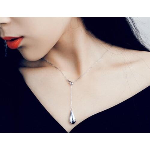 ANENJERY 925 Sterling Silver Zircon Water Drop Adjustable Pendant Necklace Necklace For Women Girl Birthday Gift S-N243