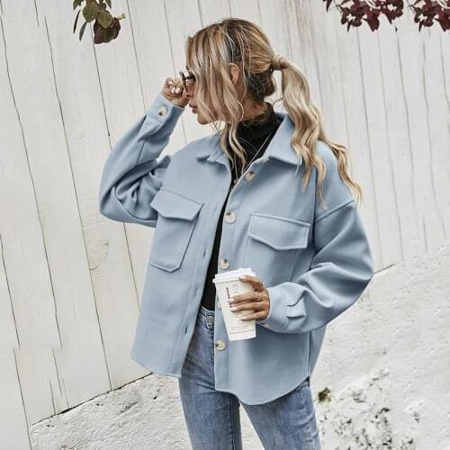 Women Coats And Jackets Autumn Winter Solid Pocket Woolen Coat Fashion Lapel Collar Long Sleeve Casual Loose Elegant Outerwear