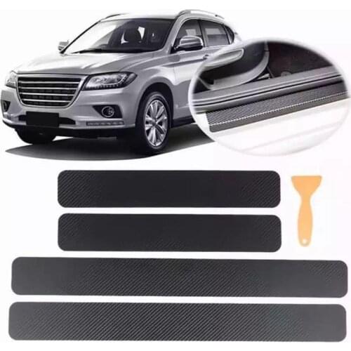1set Carbon Fiber Pattern Sticker Car Door Scratch Strip Anti-kick Film Ready Stock Car Door Sill Sticker Protector