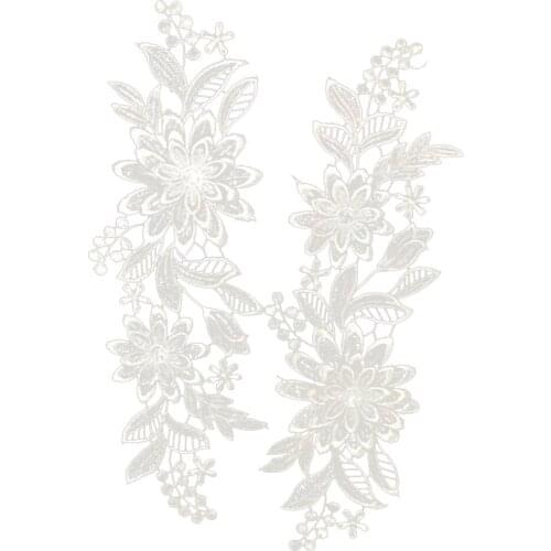 1 Pair White Flower Floral Venise Dress Sewing Lace Trims Applique DIY Craft for Clothes Dolls Bridal Apparel Home Furnishing