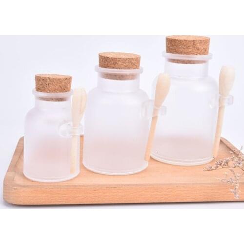 1 Pcs 100g/200g/300g Empty Bath Salt Bottle Plastic Matte Cork Jar Women Mask Facial Container Refillable Bottle With Wood Spoon