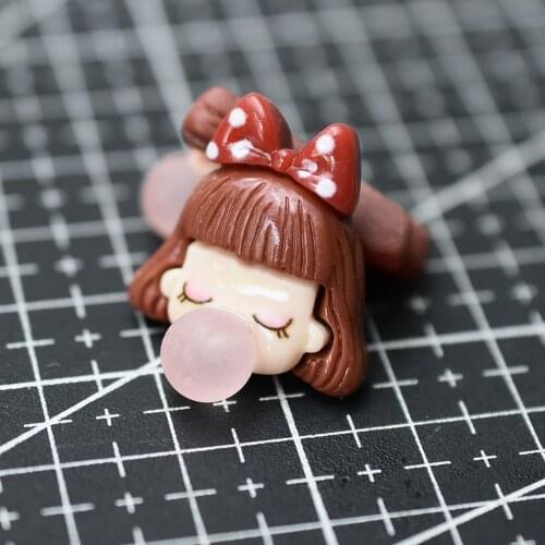 1pcs/lot resin flat back blow bubble girl 25mm Cabochons Hair Bow Center Card Frame Making Craft DIY