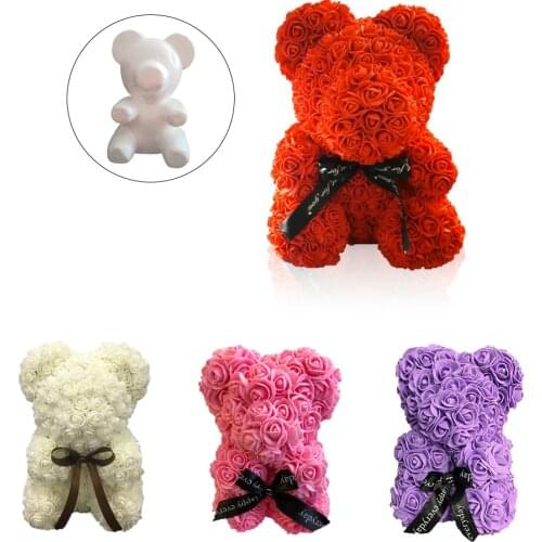 1Pcs Polystyrene Styrofoam White Foam Bear Mold Artificial Flower Head Rose Teddy Valentines Day Gifts Party Wedding Decoration