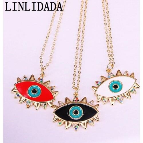 8Pcs New Fashion Gold Color Jewelry Cz Enamel Eyes Turkey Lucky Pendant Charm Pendant Necklaces For Lady Girls