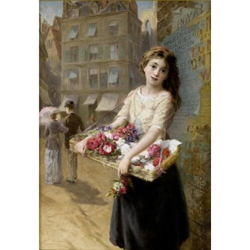Free shipping classical figure canvas prints oil painting flower girl painting on canvas home wall art decoration picture