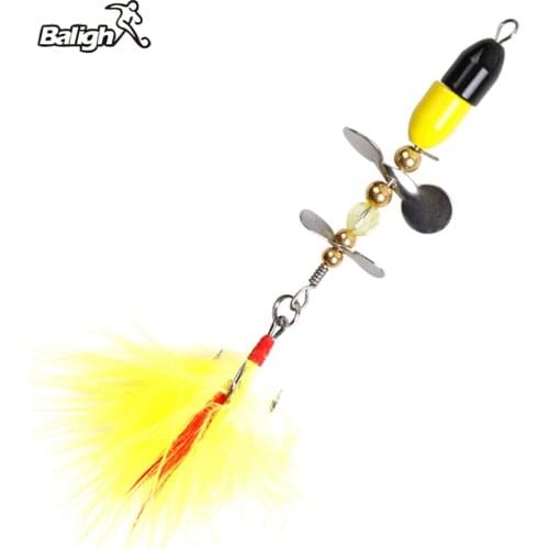 Balight 1pcs Rotating Spinner Sequins Fishing Lure 9g/8.5cm Wobbler Bait with Feather Three Hook Bait for Bass Trout Perch Pike