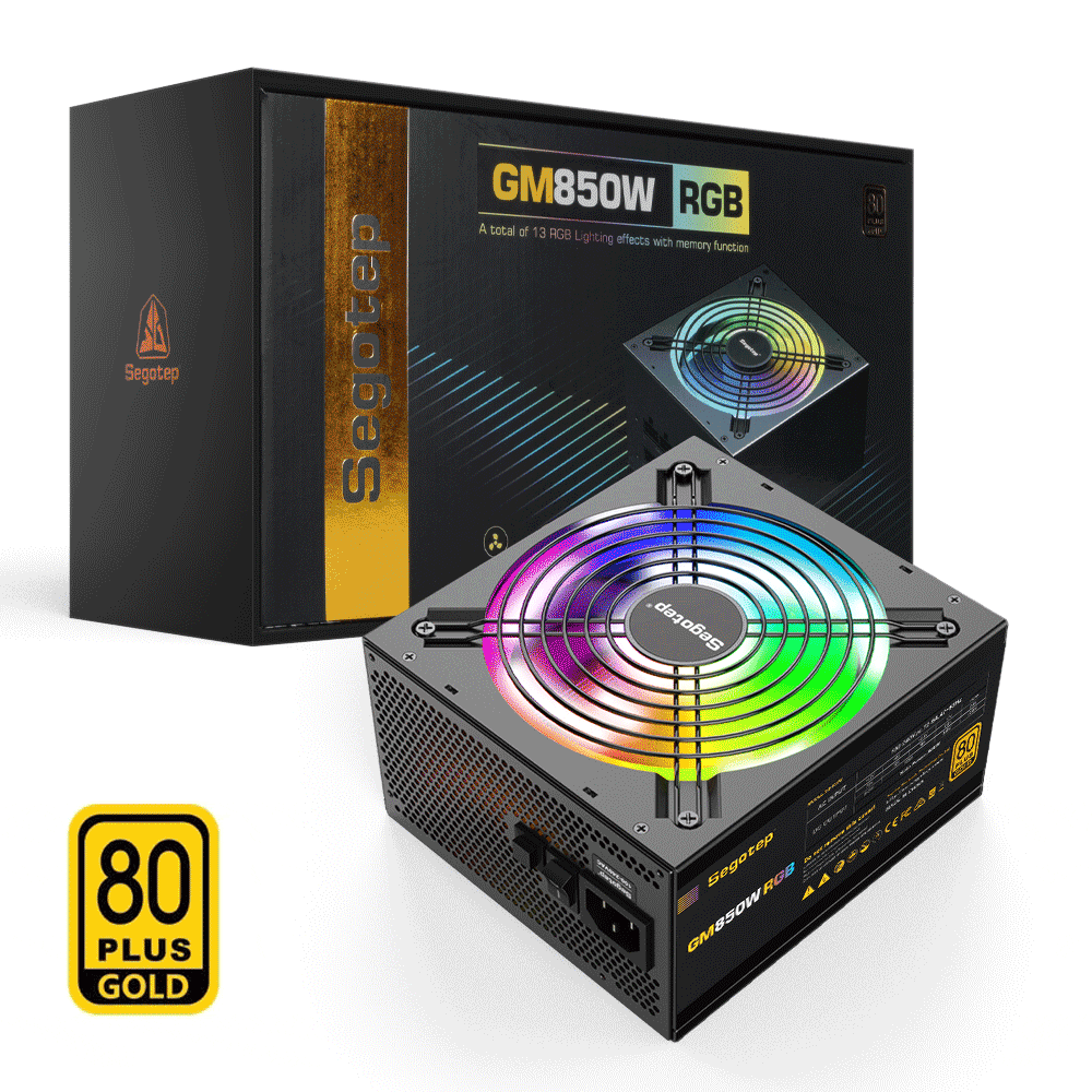 Segotep Power Supply 850W Fully Modular 80 Plus Gold Certified RGB Power Supply 140mm Fan ATX PSU Computer PC Gamer Power Supply