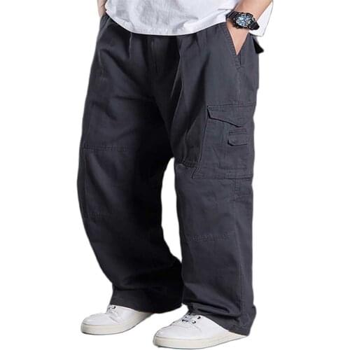 Plus Size Cargo Pants Men Casual Straight Loose Baggy Hiphip Harem Pants Wide Leg Elasitc Waist Trousers Streetwear Male Clothes