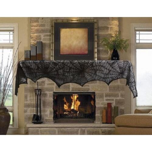 Celebrate Halloween Black Lace Spider Web Tablecloth Oblong Table Cloth Table Cover Table Decor Party Decoration Fireplace Cover