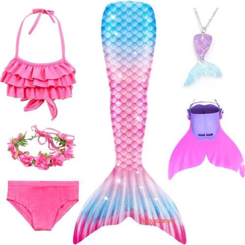 Kids Swimsuit Cosplay Costume for Swimming Beach Party Dress Girls Swimmable Mermaid Tails With Monofin Fin Children Bikini Set