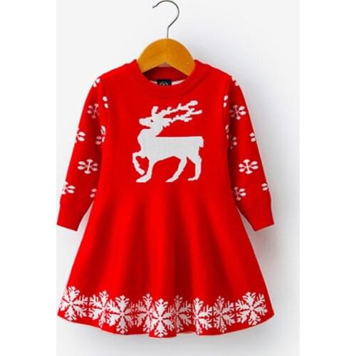 Dulce Amor Christmas Dress For Baby Girls New Year Clothes Autumn Winter Baby Kids Knitting Reindeer Dress Crochet Outfits