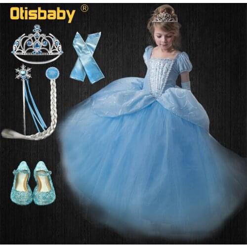 Girls Blue Ball Gown New Movie Princess Cosplay Elsa Costume Fairy Tail Blue Children Wedding Party Elegant Sheer Prom Dresses