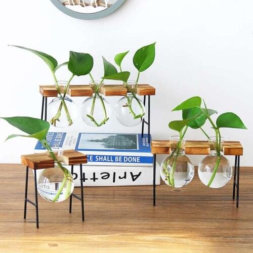 Hot XD-Creative Gl Bottle Vase Hydroponic Plant Transparent Vase Wooden Frame Coffee Shop Room Decor Table Desk Decoration Va