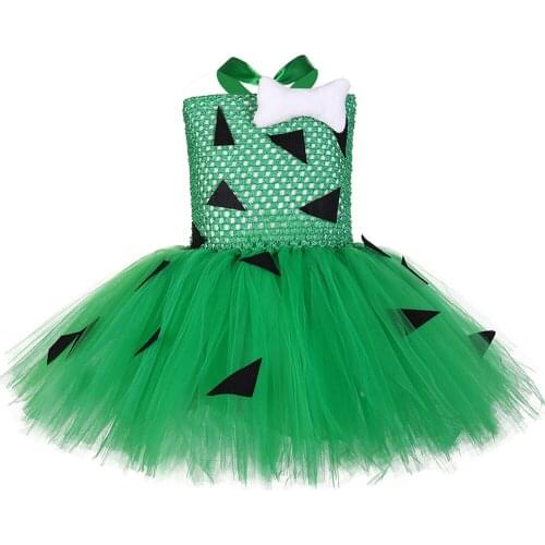 Pebbles Flinstones Costume for Girls Birthday Party Cartoon Caveman Tutu Dress Up Green Kids Carnival Halloween Party Clothes