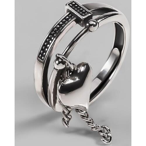 Ckysee 100% 925 Sterling Silver Rings Dangle Heart Lovers Silver Finger Ring Women Men Chain 925 Fine Wedding Jewelry Gift