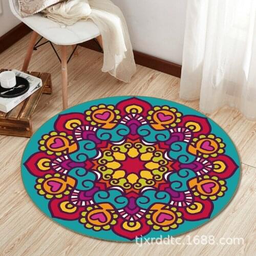 Beautiful Bohemian Style Printed Non-slip Round Rug Floor Mat Bedroom Living Room Home Decoration