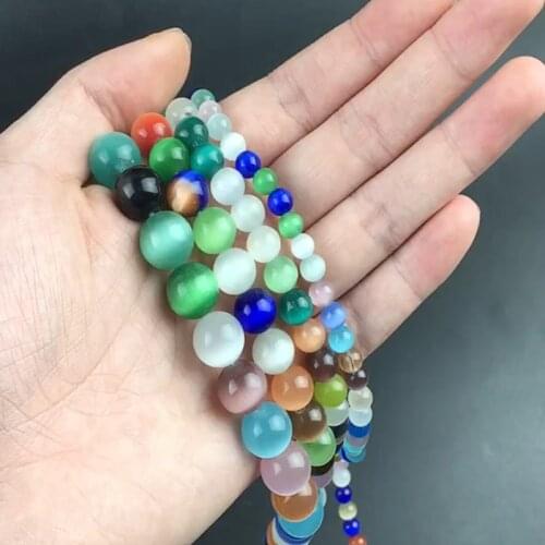 AAA Multicolor Cat Eye Beads High Quality Smooth Round Loose Beads For Jewelry Making Opal Stone Diy Charm Bracelets 4/6/8/10/12