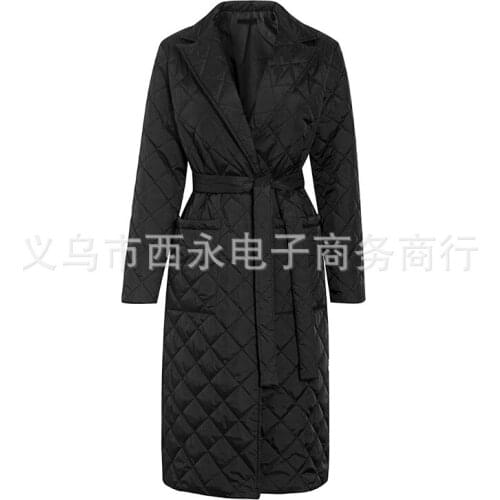 2020 New Fashion Female Windproof Jacket Casual Sashes Winter Parka Long Self Cultivation Solid Color Keep Warm Cotton Coat